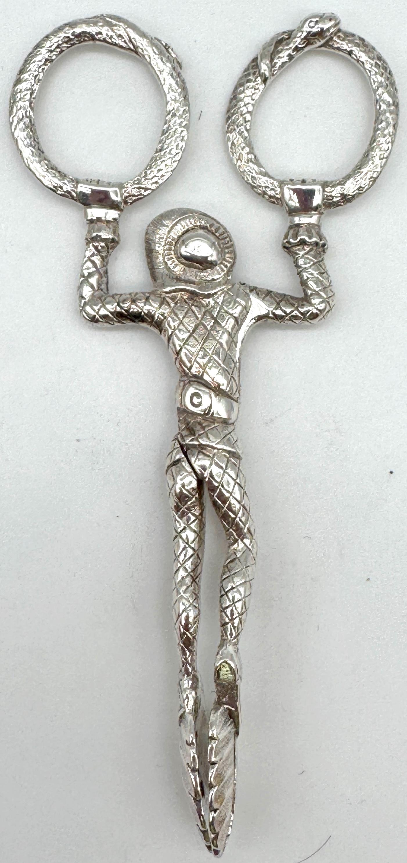 High Victorian English Sterling Jester & Ouroboros Snake Sugar Tongs, Birmingham 1887 For Sale