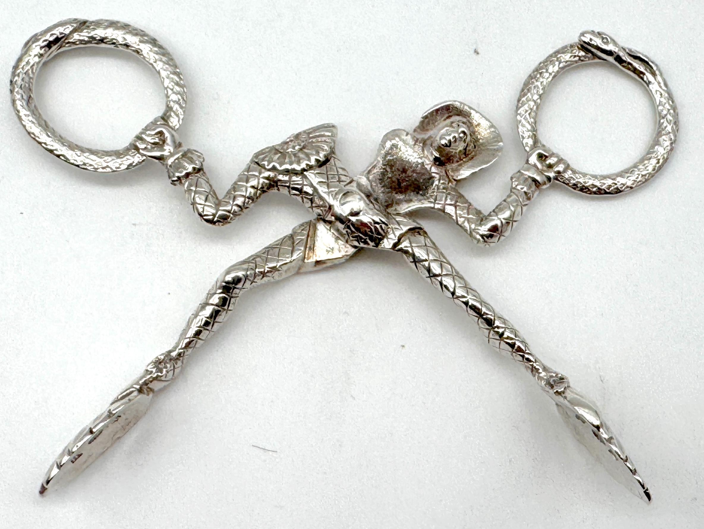 English Sterling Jester & Ouroboros Snake Sugar Tongs, Birmingham 1887 In Good Condition For Sale In West Palm Beach, FL