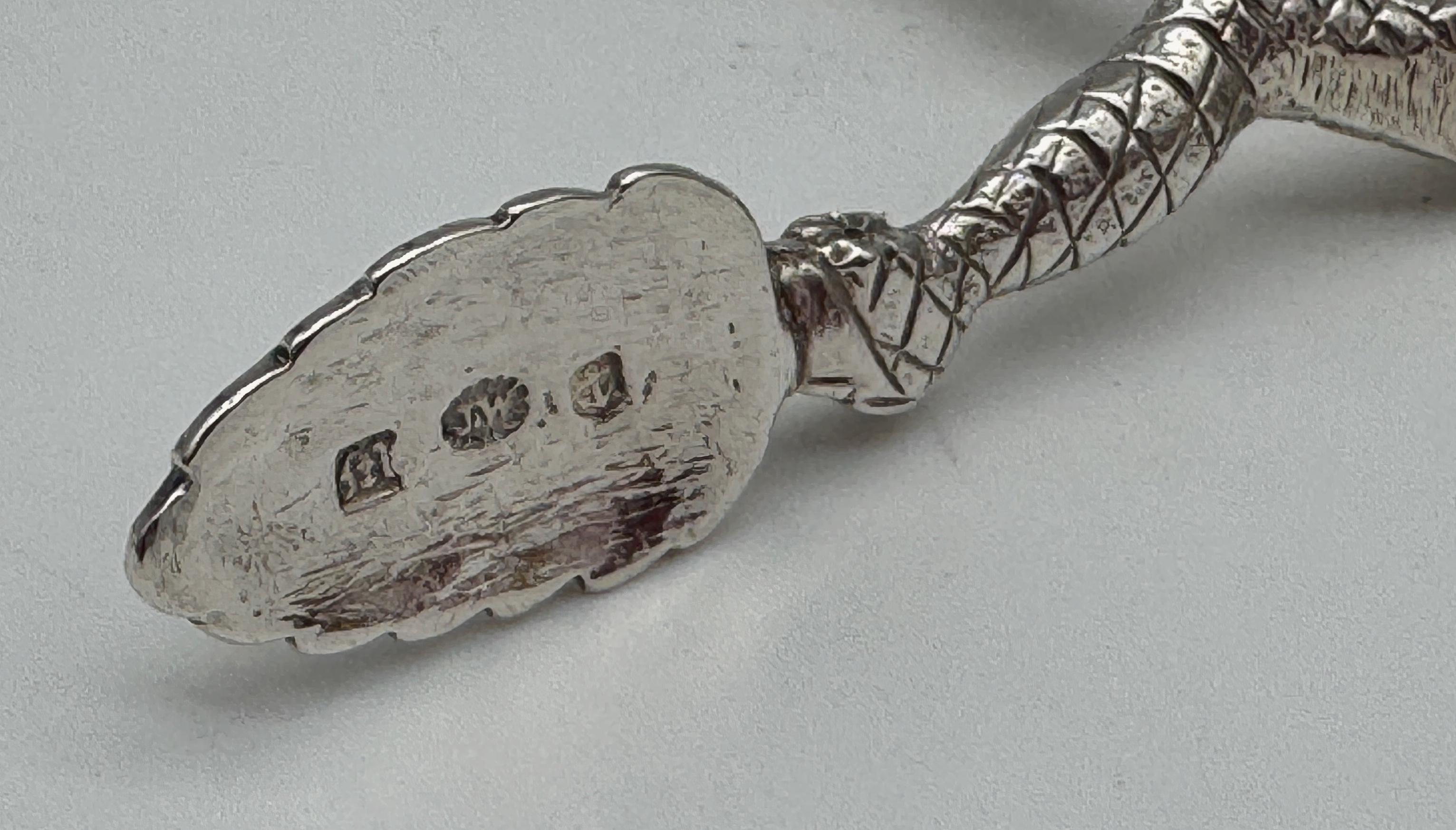 Sterling Silver English Sterling Jester & Ouroboros Snake Sugar Tongs, Birmingham 1887 For Sale