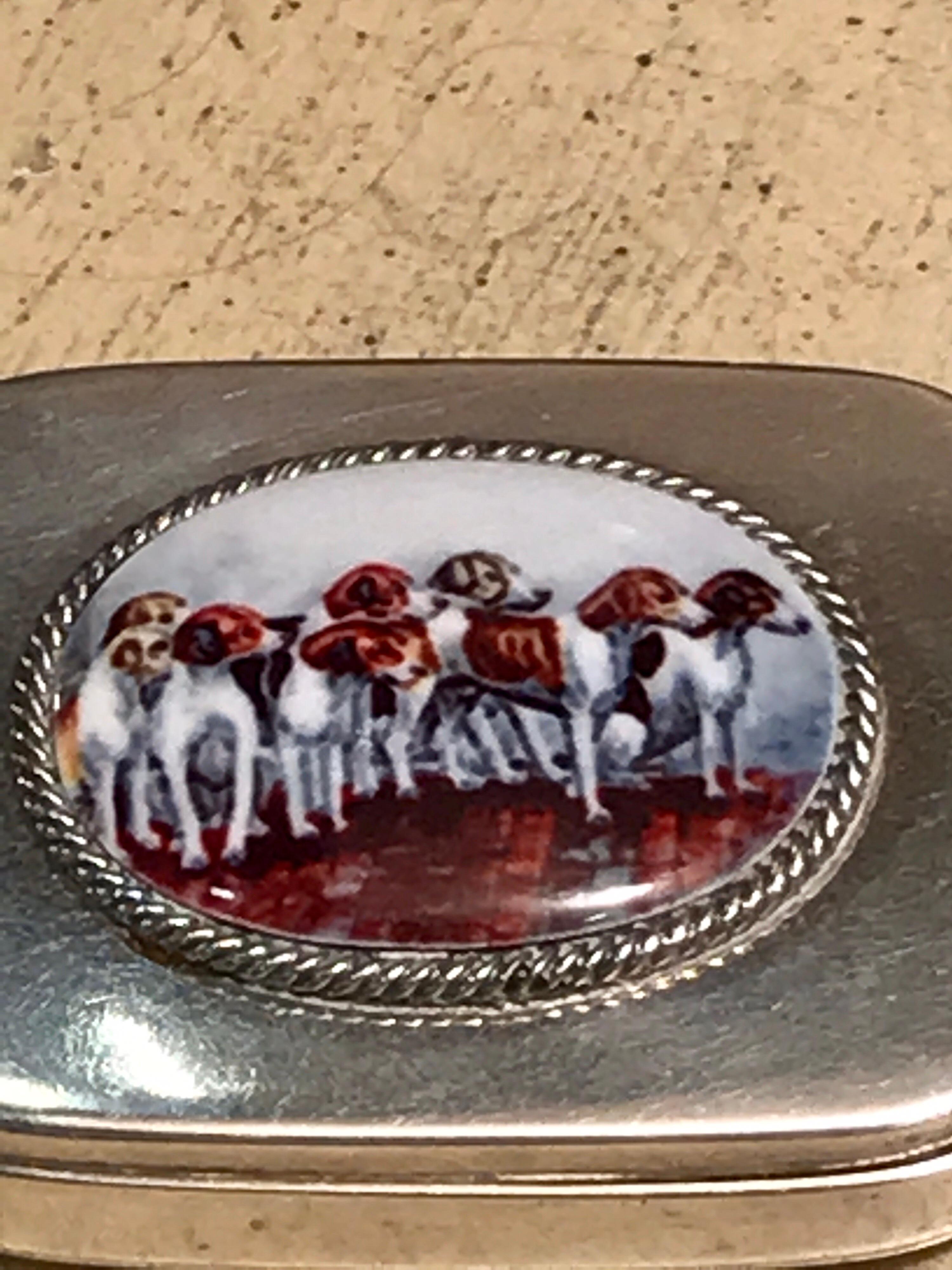 English Sterling Matchsafe with Enameled Fox Hounds, London, 1881 In Good Condition In West Palm Beach, FL