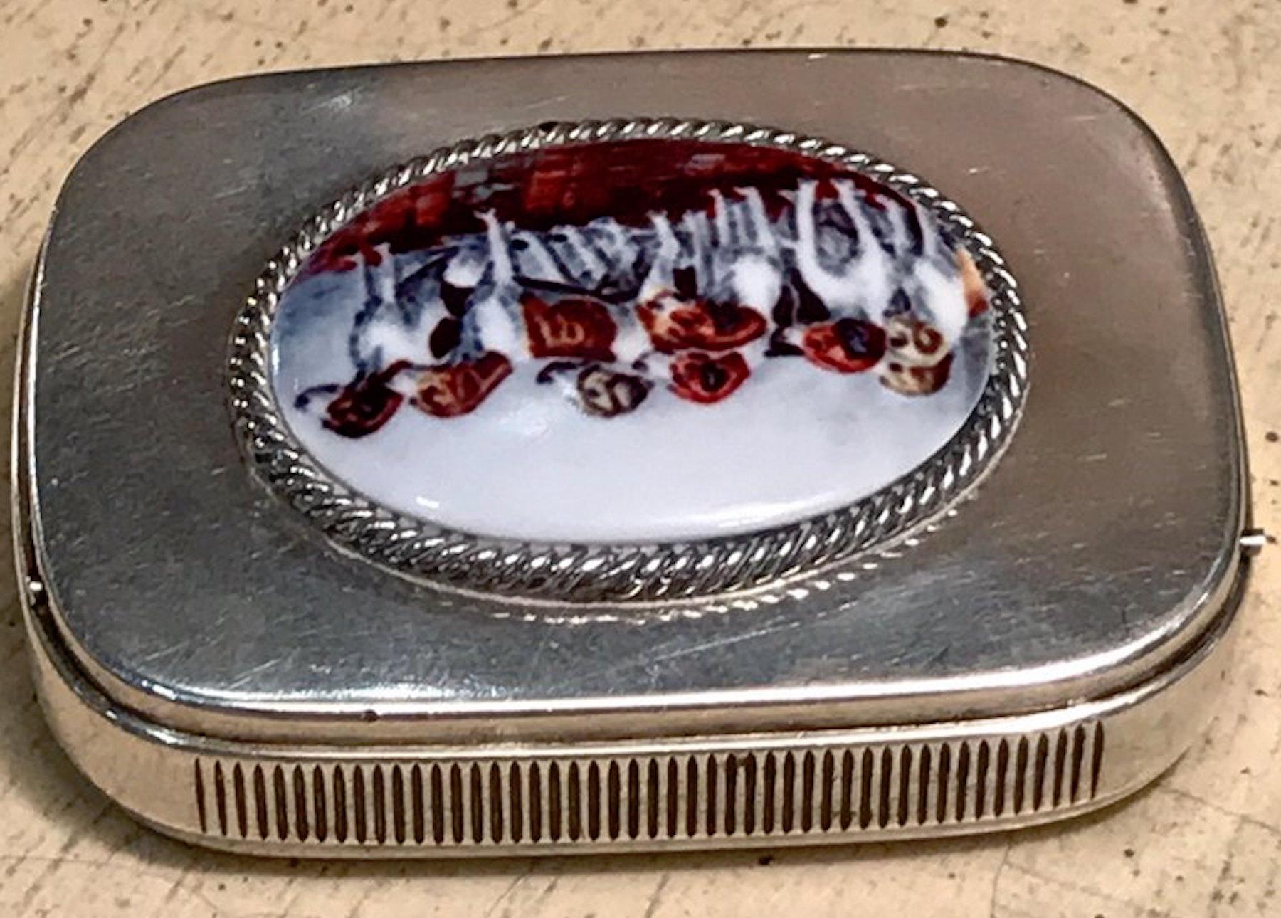 English Sterling Matchsafe with Enameled Fox Hounds, London, 1881 1