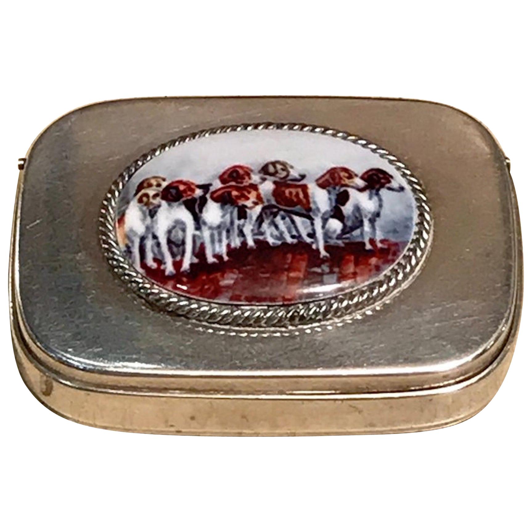 English Sterling Matchsafe with Enameled Fox Hounds, London, 1881