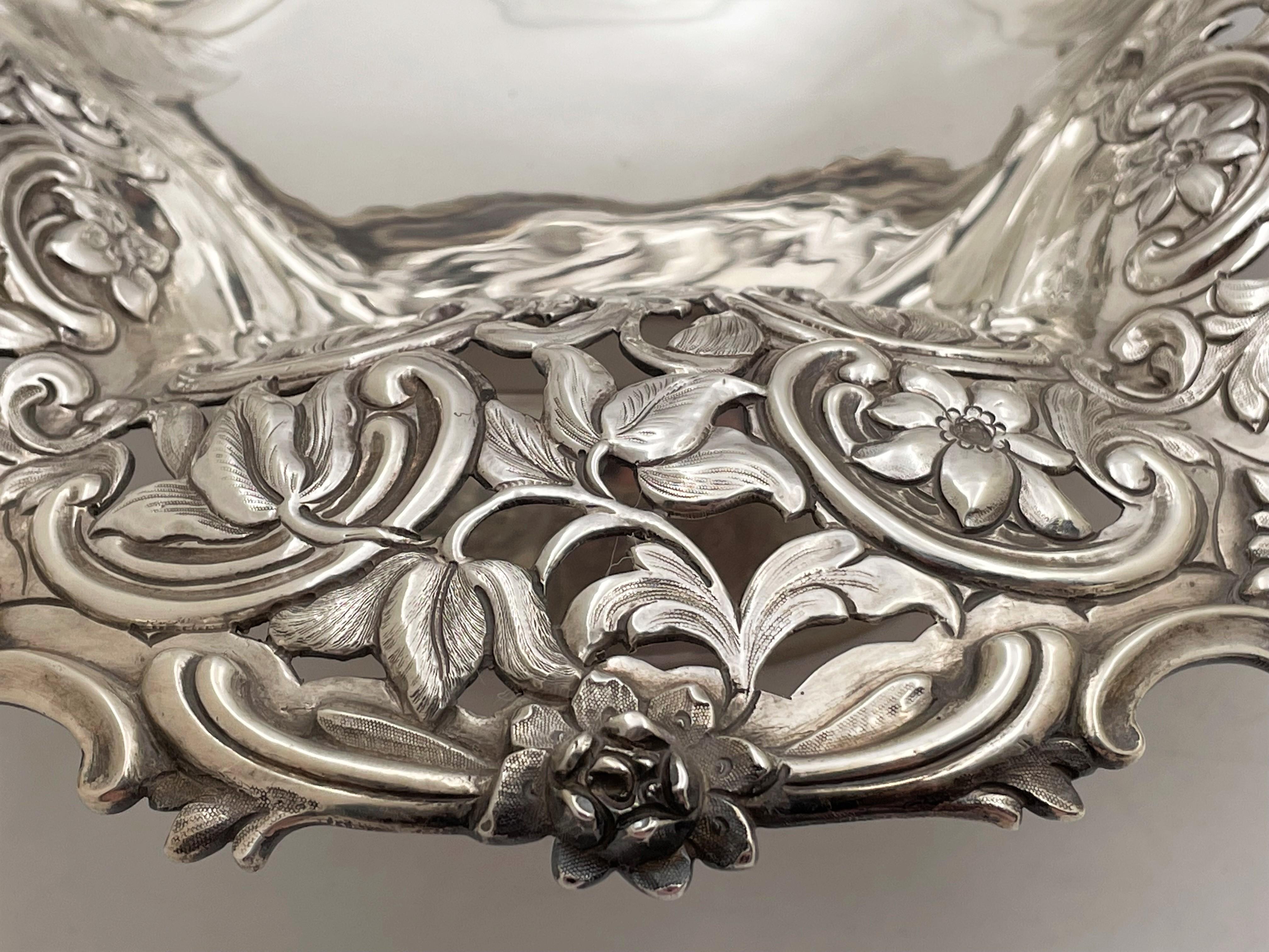 English Sterling Silver 1841 Basket / Centerpiece Bowl in Victorian Style For Sale 3