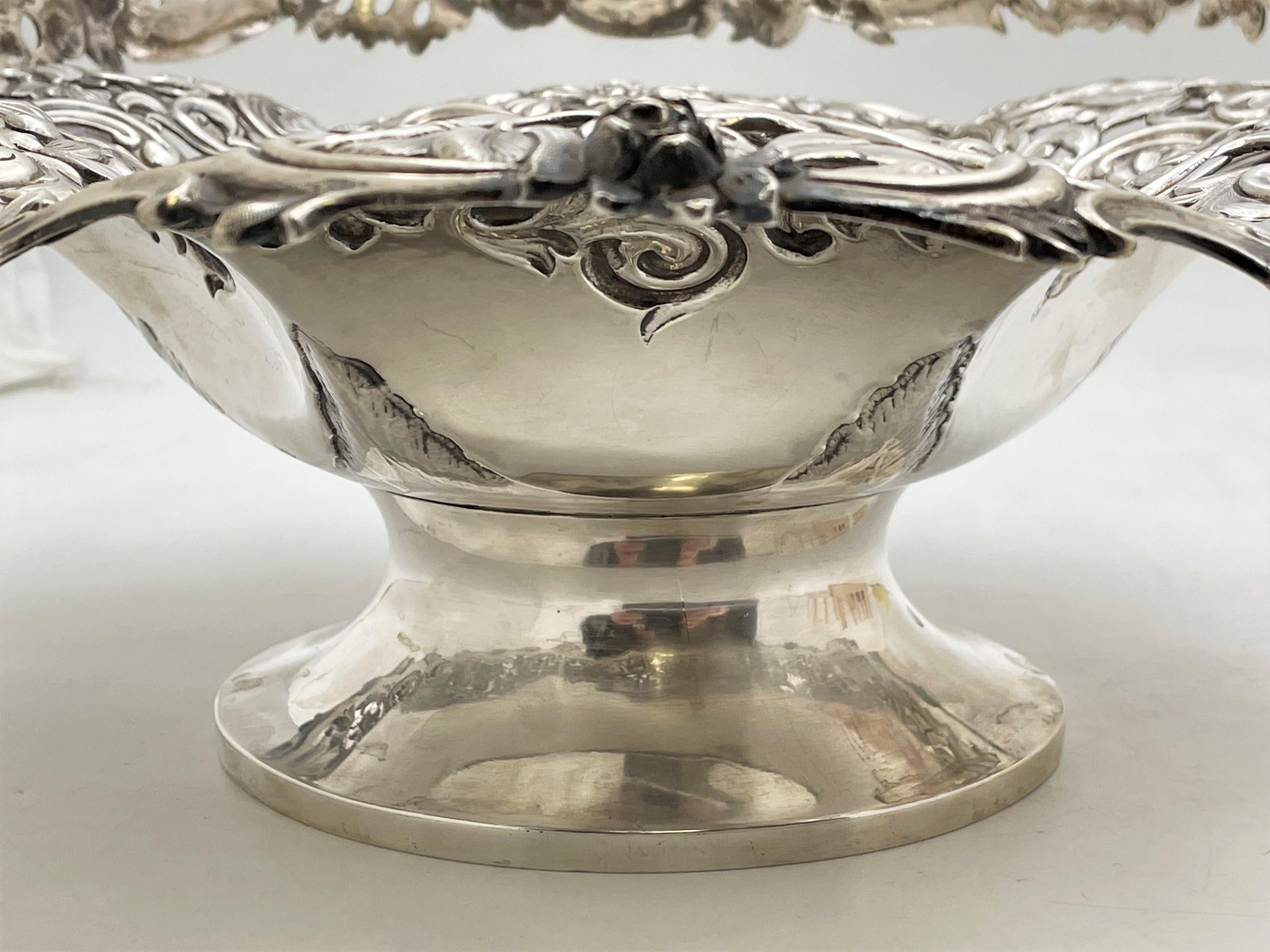English Sterling Silver 1841 Basket / Centerpiece Bowl in Victorian Style For Sale 4