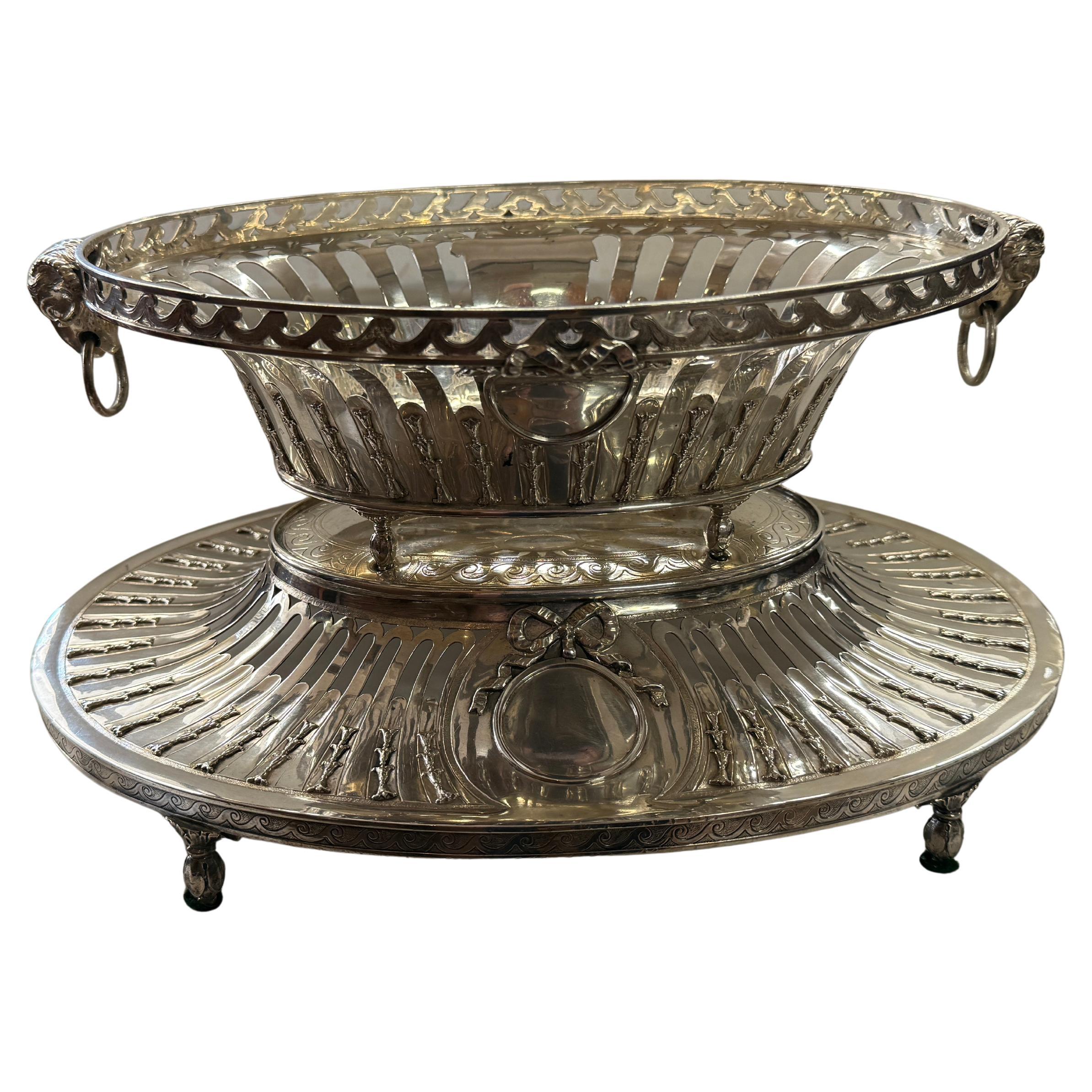 English Sterling Silver Adam Style Two Piece Epergne, William Comyns 
Sons For Sale