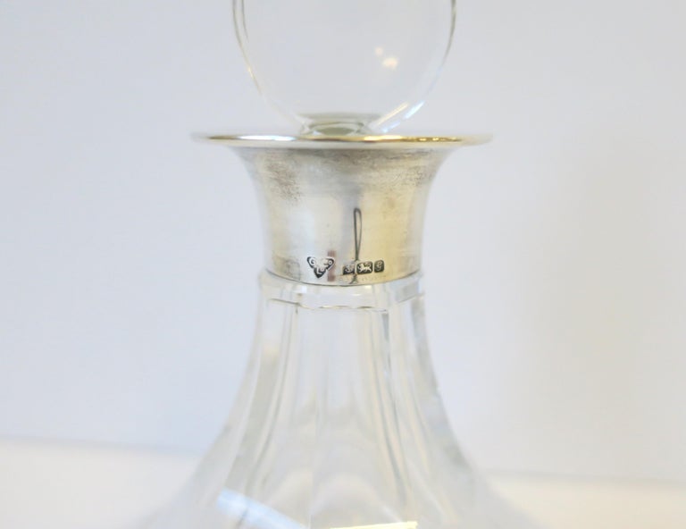 English Sterling Silver and Crystal Spirits Liquor Decanter For Sale at