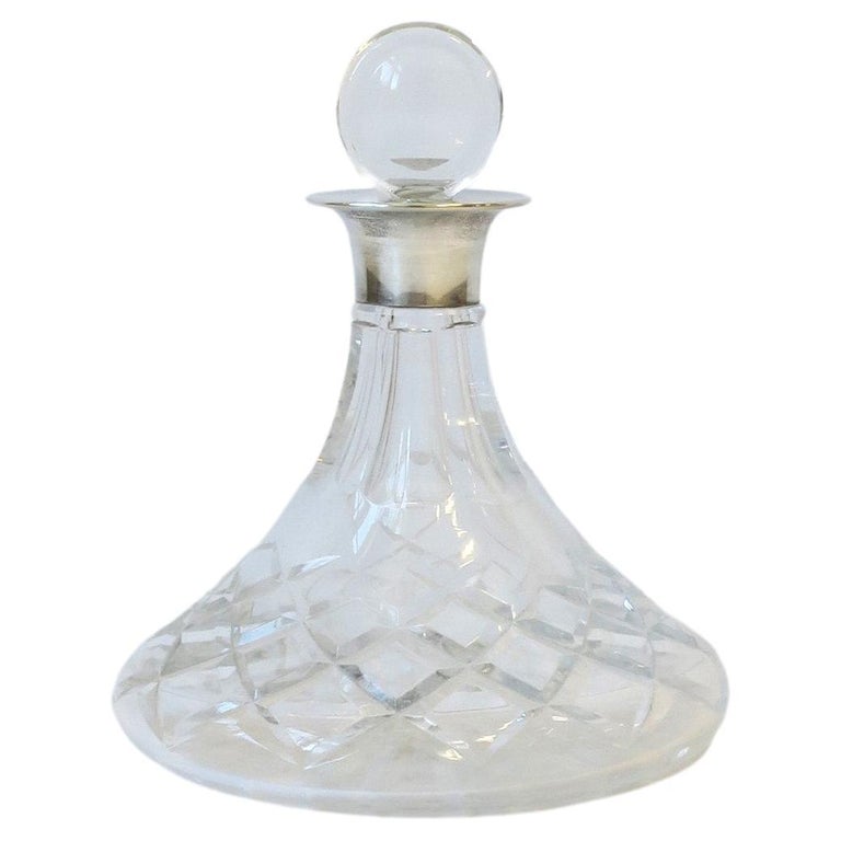 English Sterling Silver and Crystal Spirits Liquor Decanter For Sale at