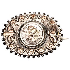 English Sterling Silver and Gold Victorian Pin
