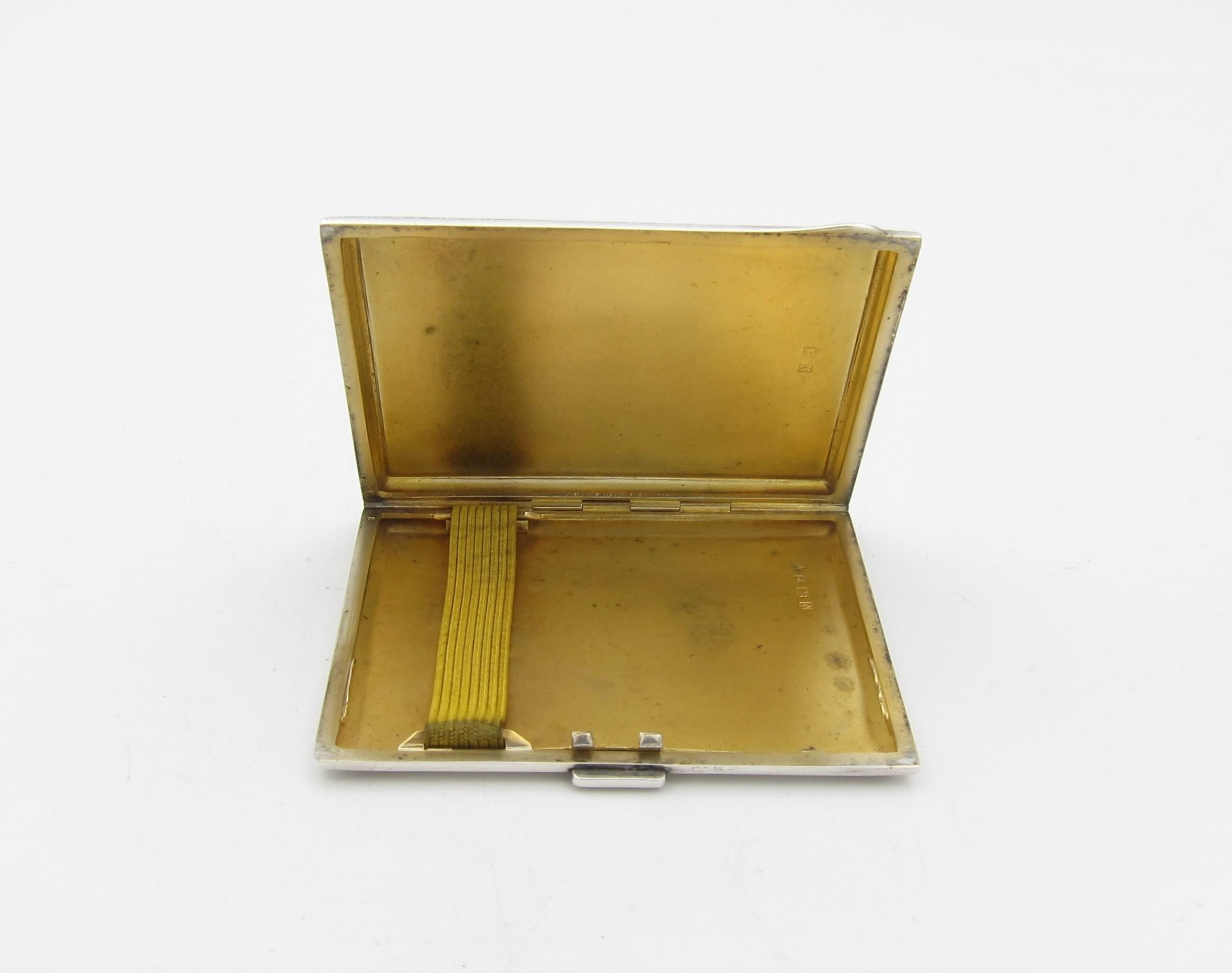 English Sterling Silver and Green Guilloche Enamel Art Deco Cigarette Case 5