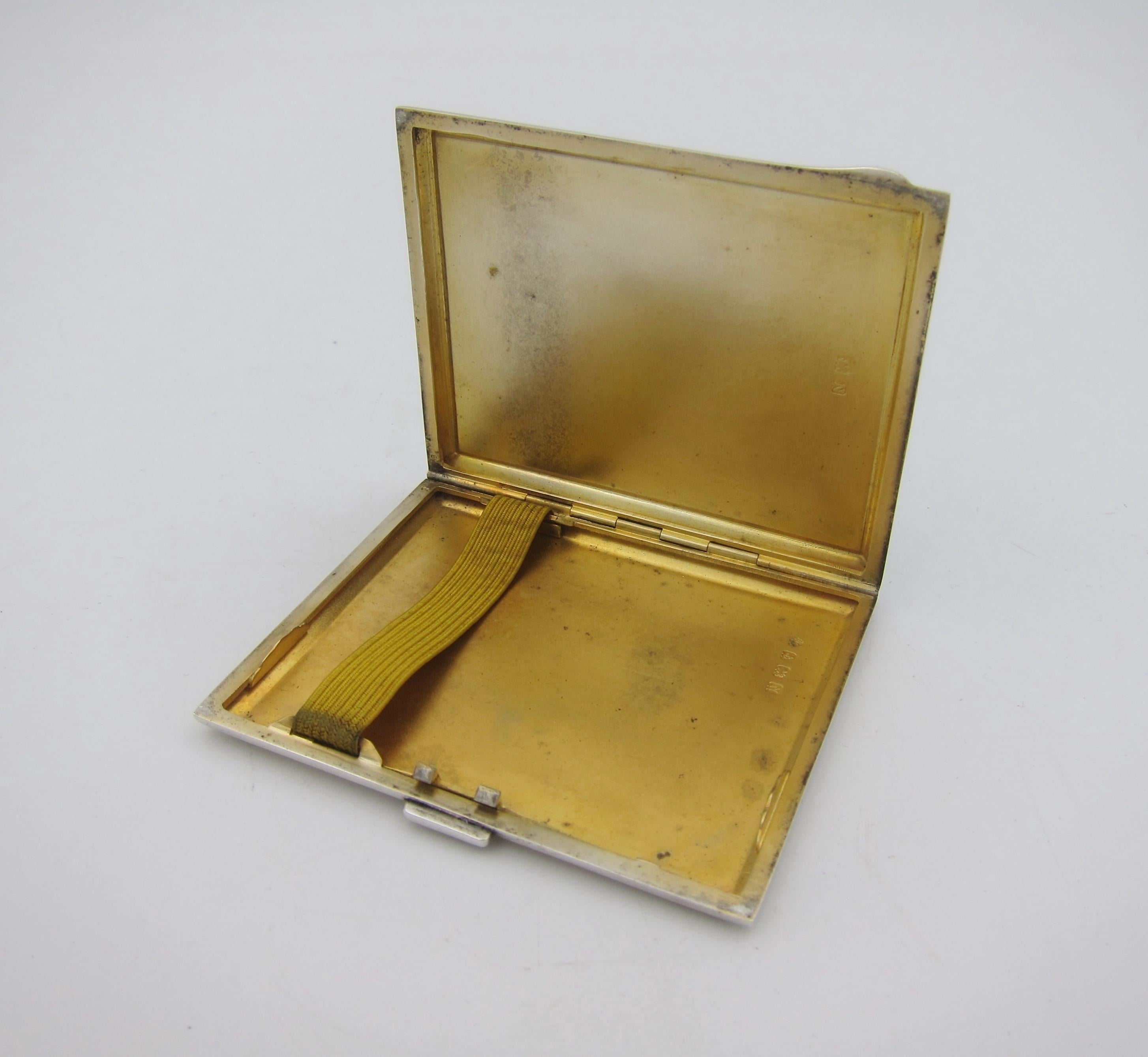 English Sterling Silver and Green Guilloche Enamel Art Deco Cigarette Case 7