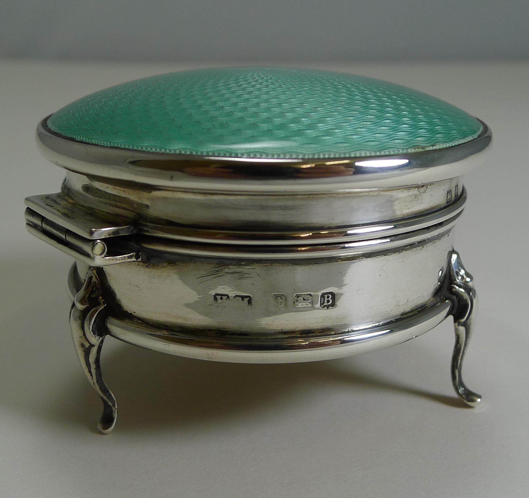 European English Sterling Silver and Guilloche Enamel Jewelry / Ring Box