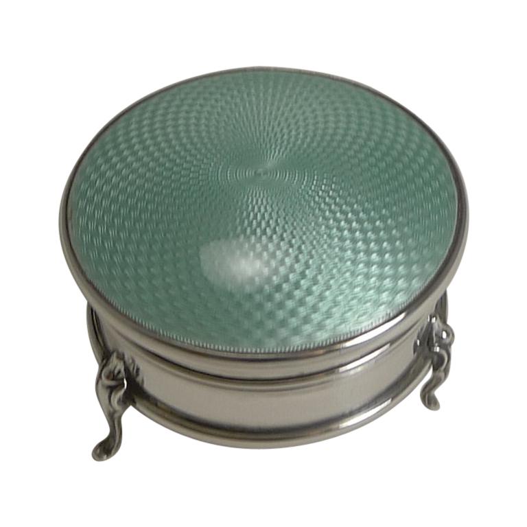 English Sterling Silver and Guilloche Enamel Jewelry / Ring Box