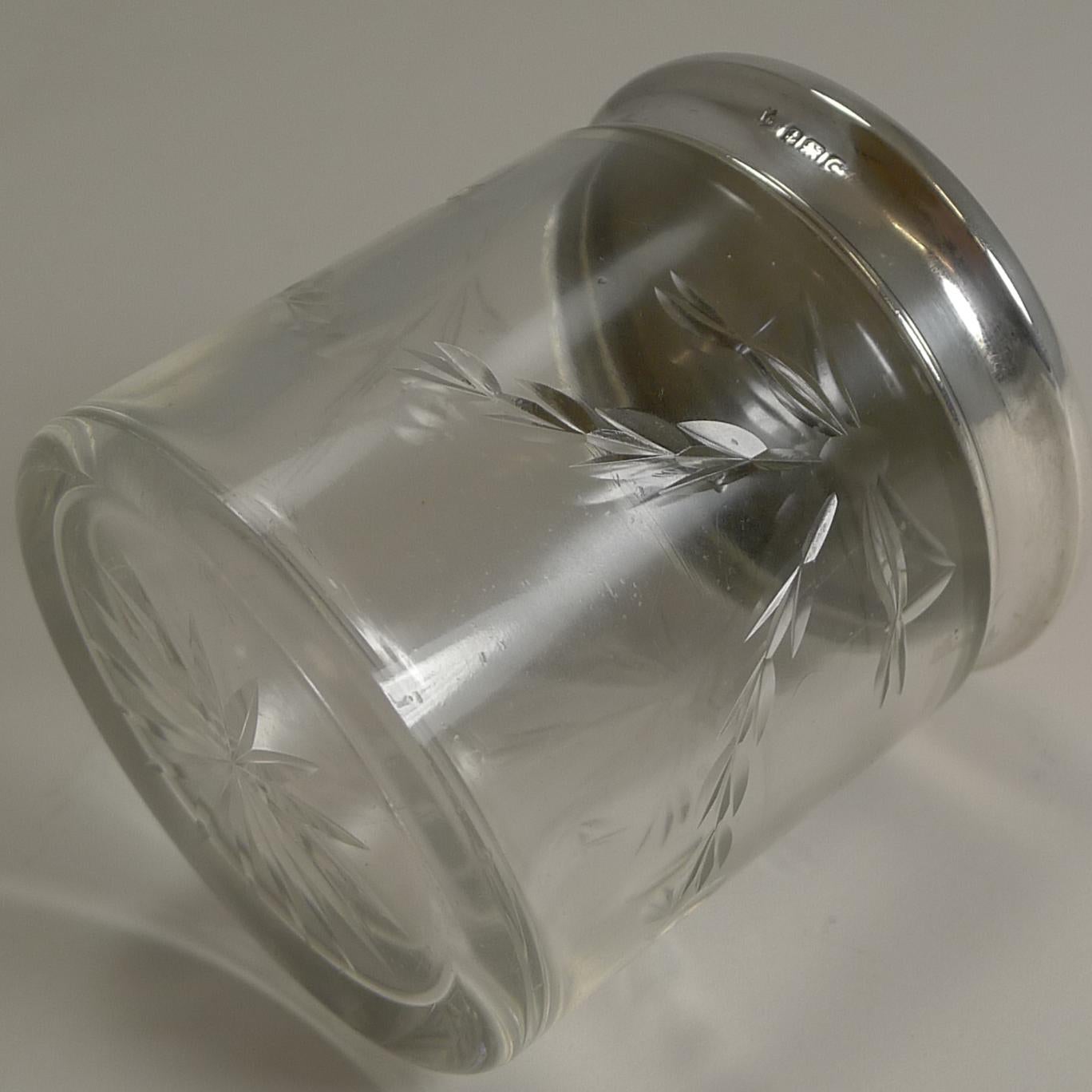 Art Deco English Sterling Silver and Pink Guilloche Enamel Lidded Jar, 1927