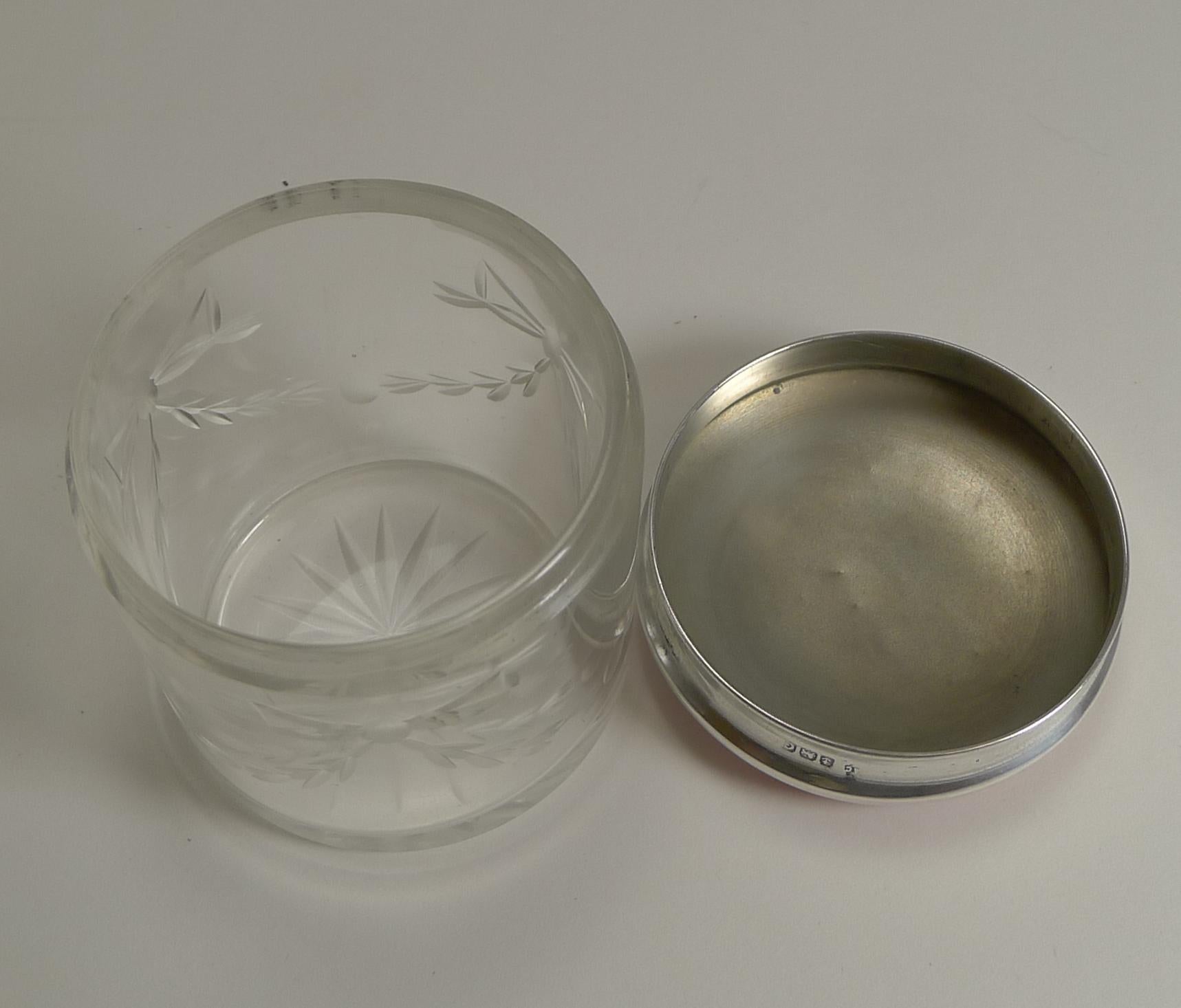 English Sterling Silver and Pink Guilloche Enamel Lidded Jar, 1927 2