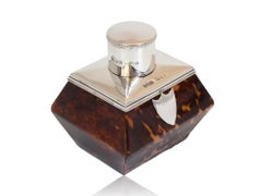 Caja de té inglesa de plata de ley y carey de Saunders & Shepherd