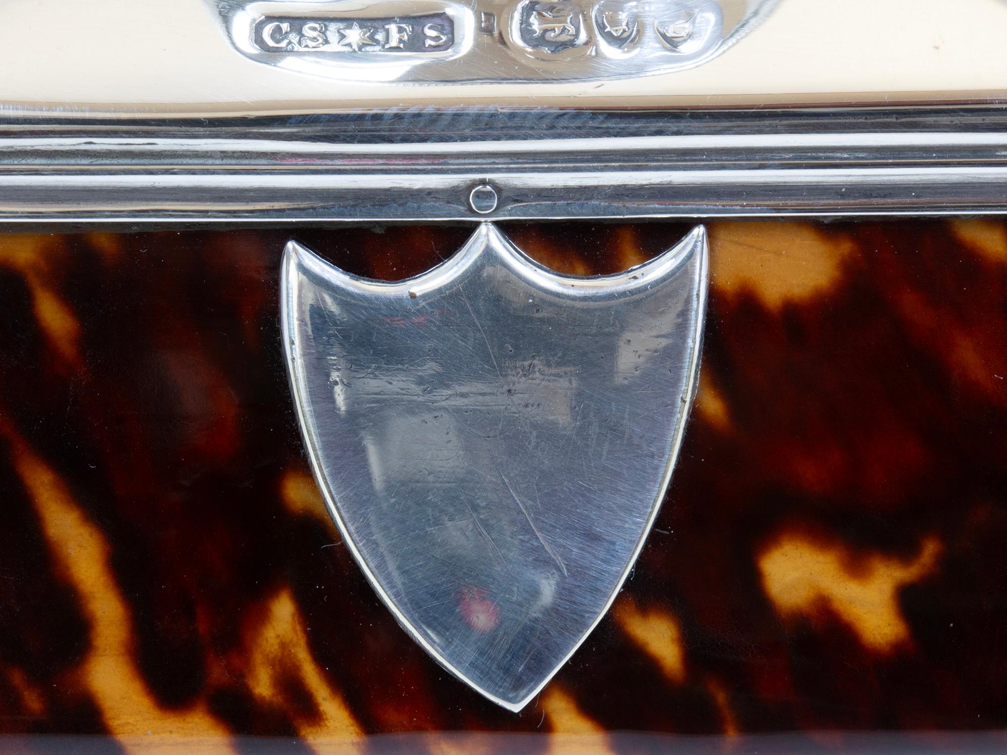 Englische Teedose aus Sterlingsilber und Schildpatt von Saunders & Shepherd im Angebot 2