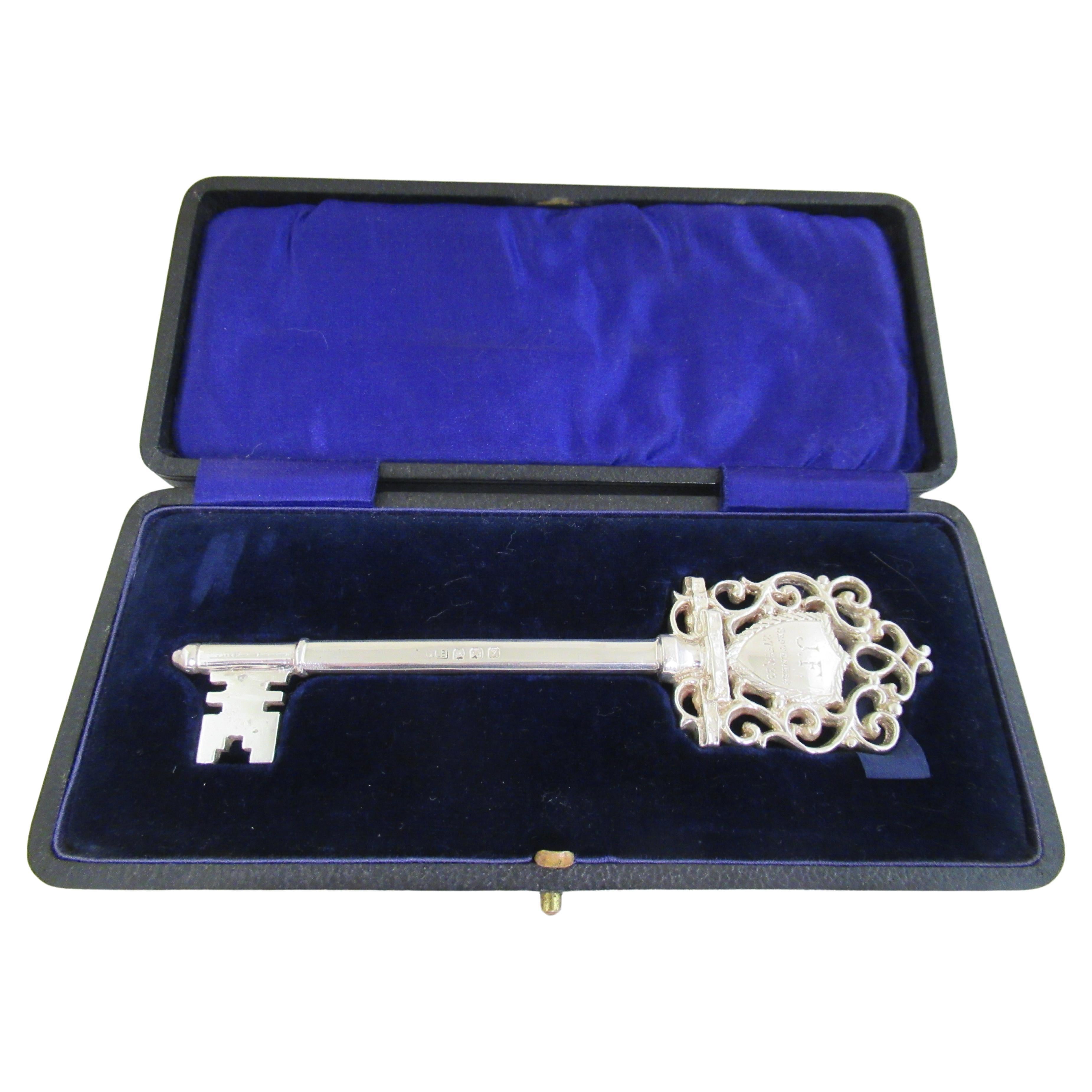 English Sterling Silver, Boxed Key of the Door, Hallmarked:- Birmingham 1923