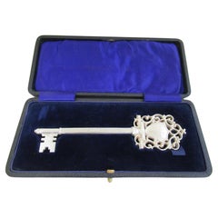 Used English Sterling Silver, Boxed Key of the Door, Hallmarked:- Birmingham 1923