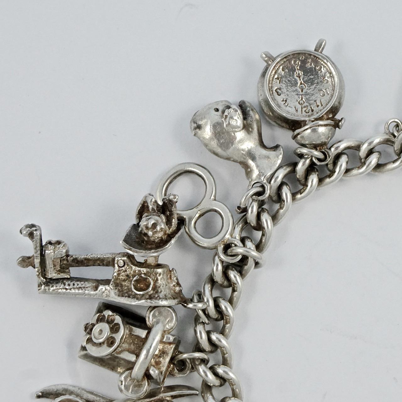 Women's or Men's English Sterling Silver Charm Bracelet 1960s