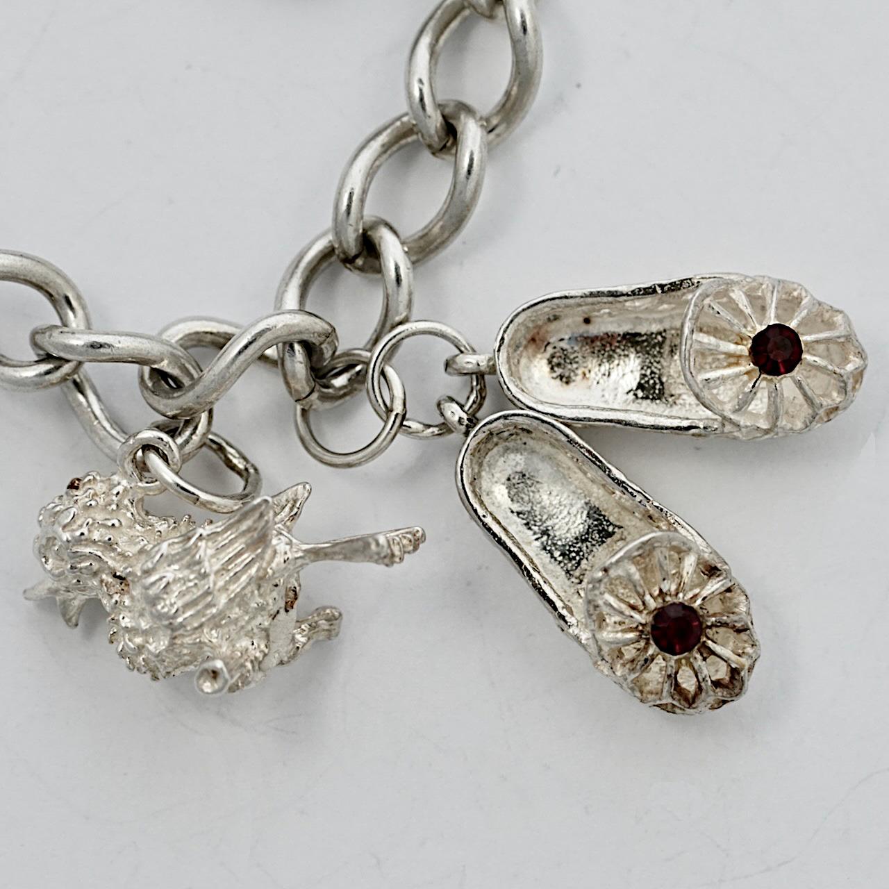 English Sterling Silver Charm Bracelet 1970s 11