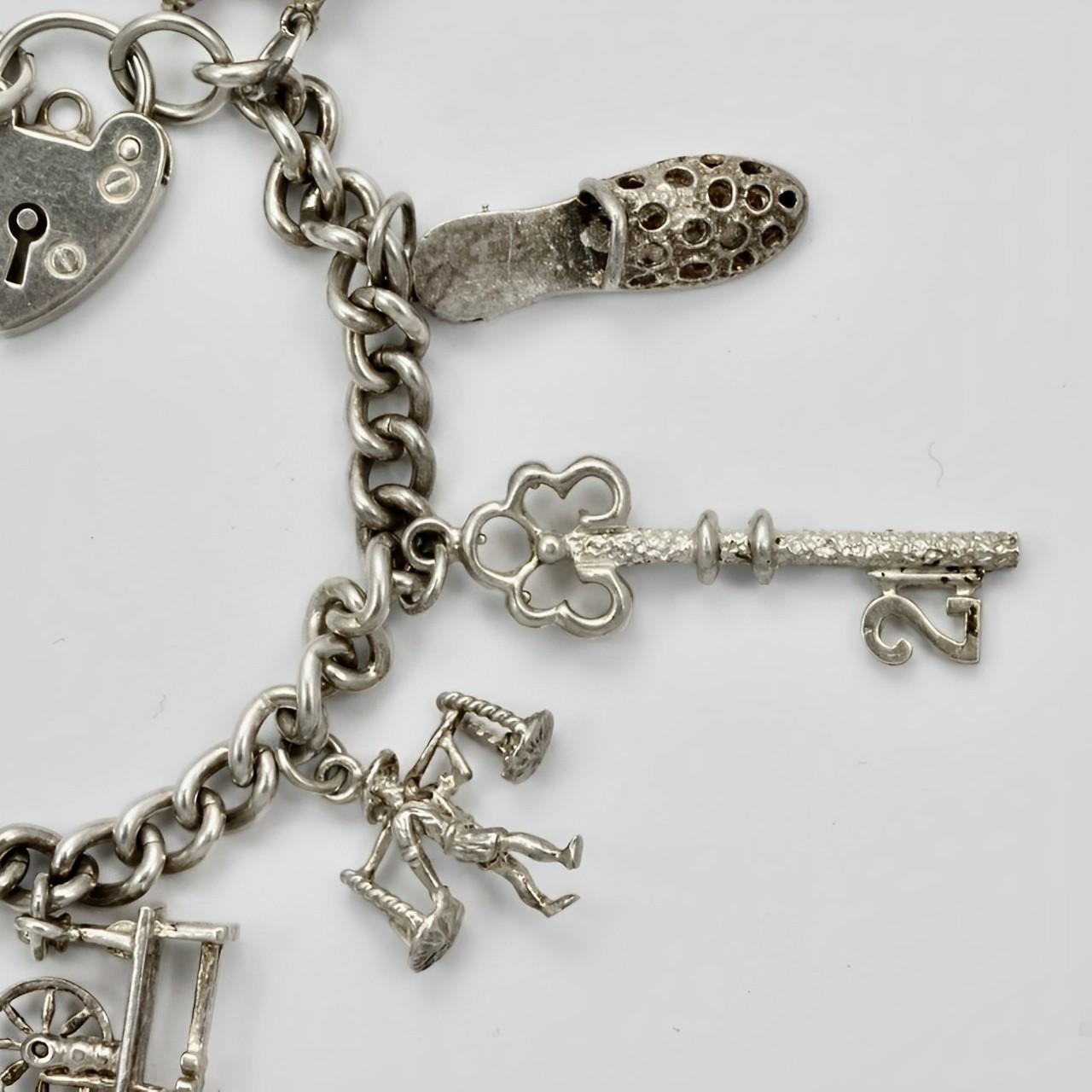 vintage silver charm bracelet 1970s womens