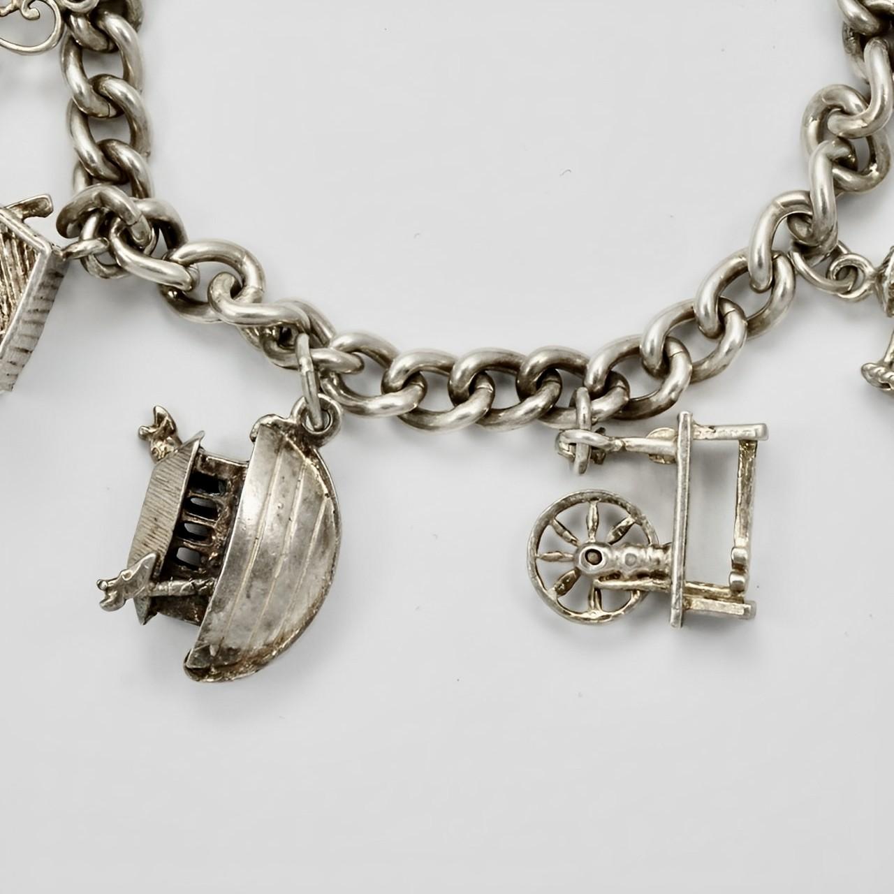 vintage silver charm bracelet 1970s womens