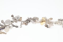 English Sterling Silver Charm Neckless Long Antique Neck Chain, 1860s