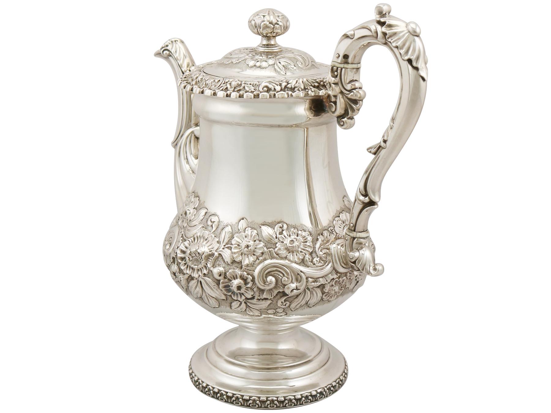 Early 19th Century Antique George IV English Sterling Silver Coffee Pot, 1825