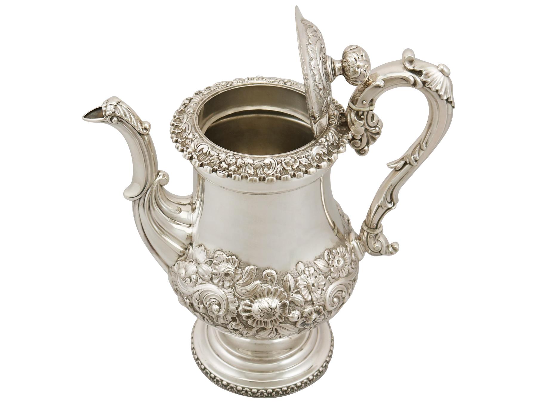Antique George IV English Sterling Silver Coffee Pot, 1825 1