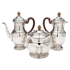 English sterling silver coffee, tea, and hot water pots by Mappin & Webb, 1929