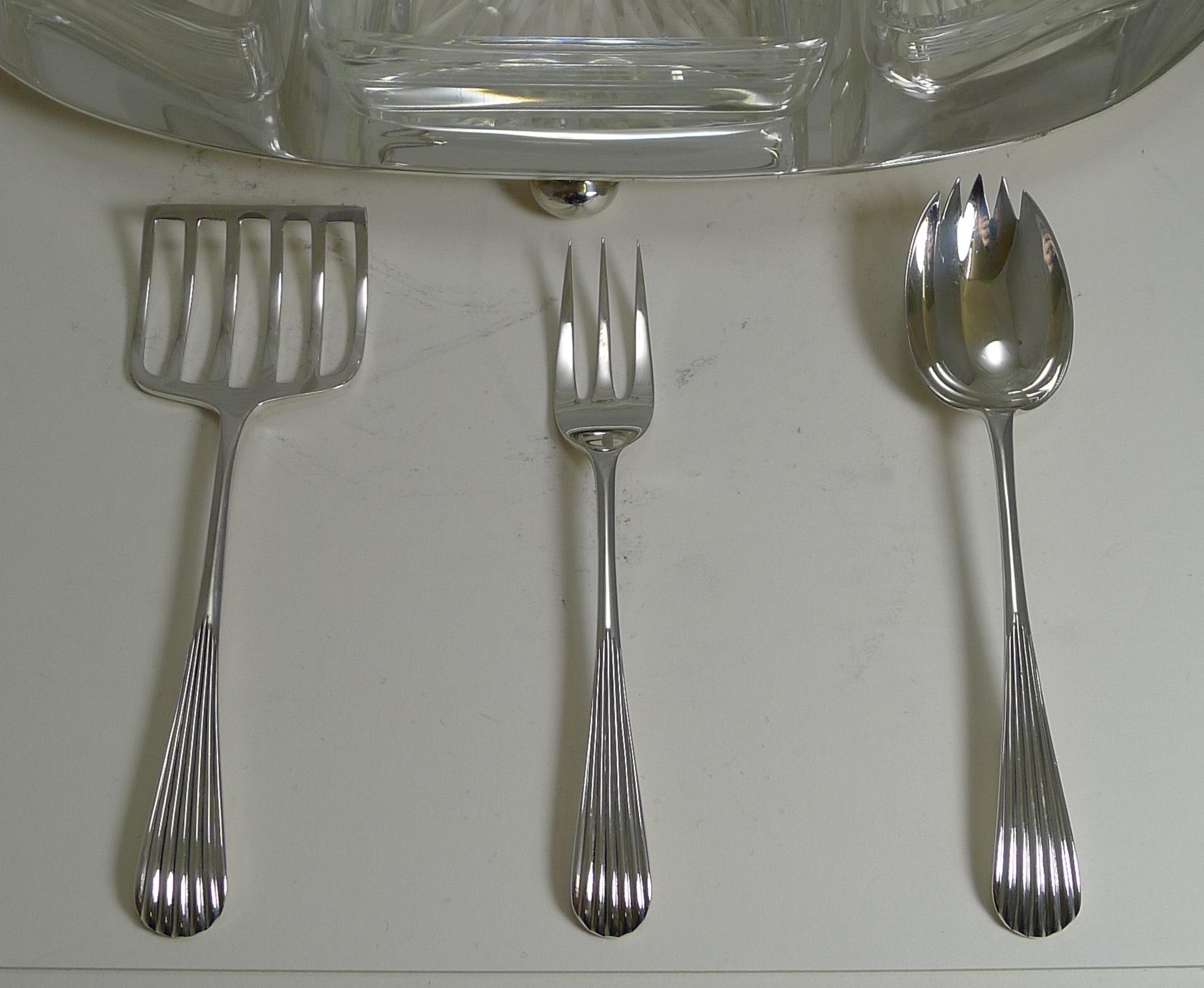 English Sterling Silver and Crystal Hors D'oeuvres / Cocktail Dish, James Dixon 4