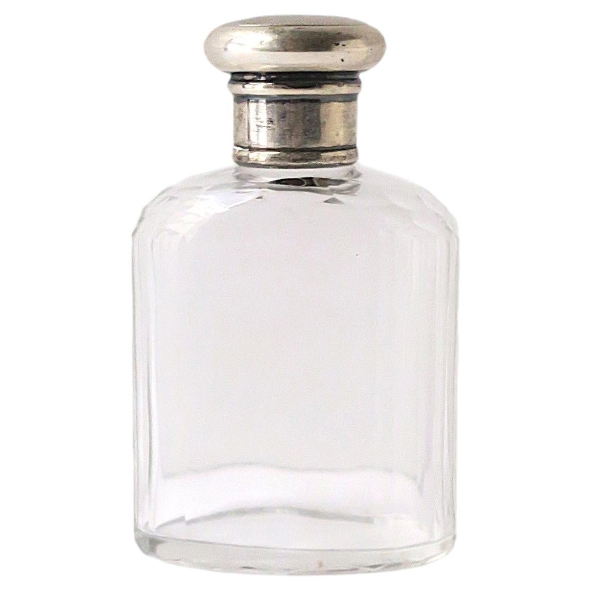 English Sterling Silver Crystal Perfume or Cologne Vanity Bottle, Early 20th C