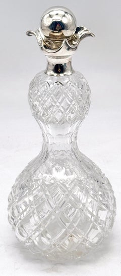 English Sterling Silver & Cut Crystal Pinch Neck Decanter, London, 1906