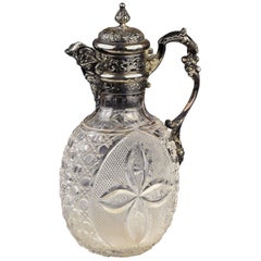 Antique English Sterling Silver 
Cut Glass Caret Jug, William Comyns London, circa 1898