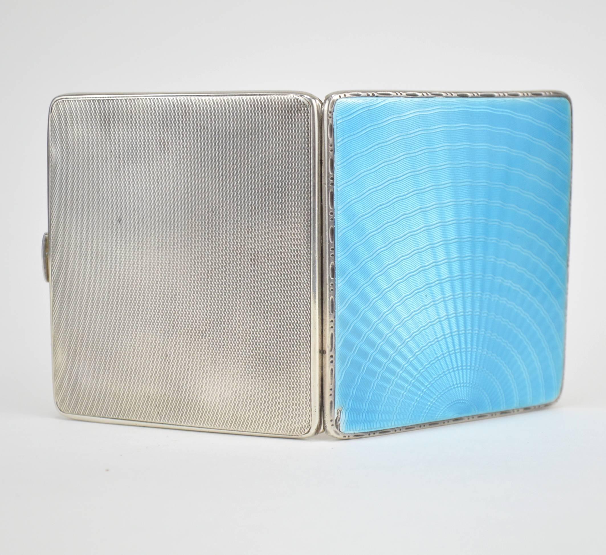 English Sterling Silver Enamelled and Gilt Cigarette Case Guilloché, 1935 5