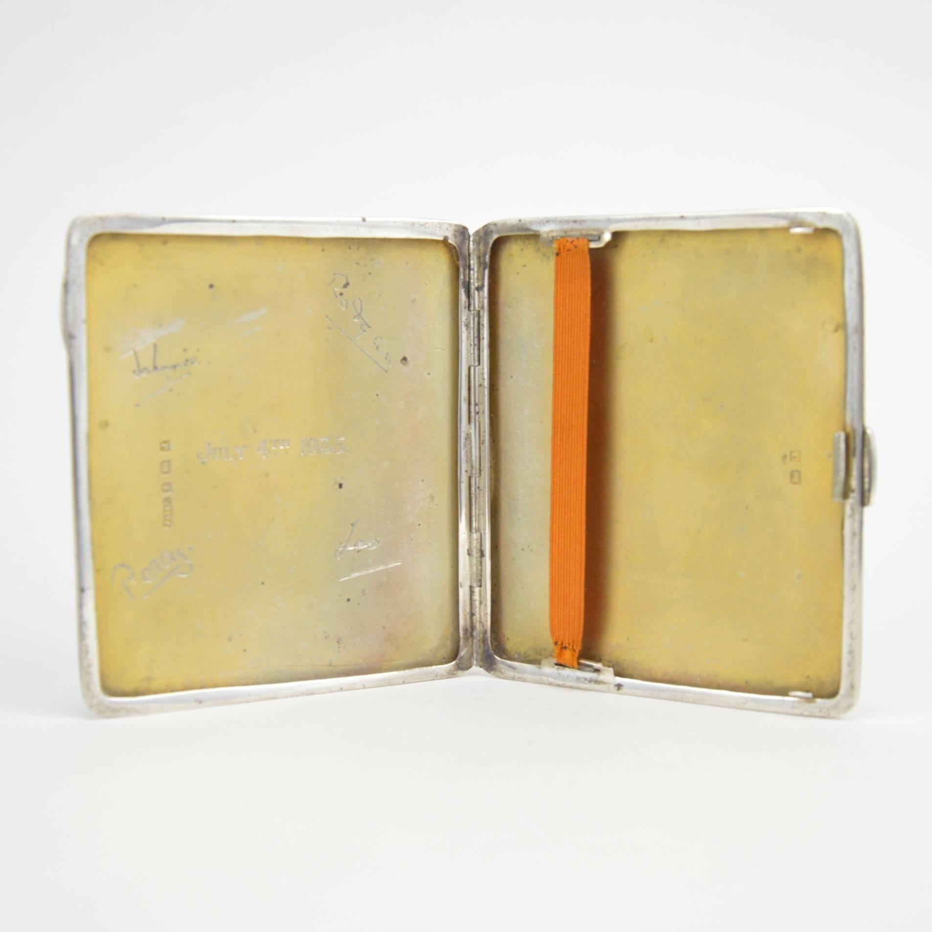 English Sterling Silver Enamelled and Gilt Cigarette Case Guilloché, 1935 1