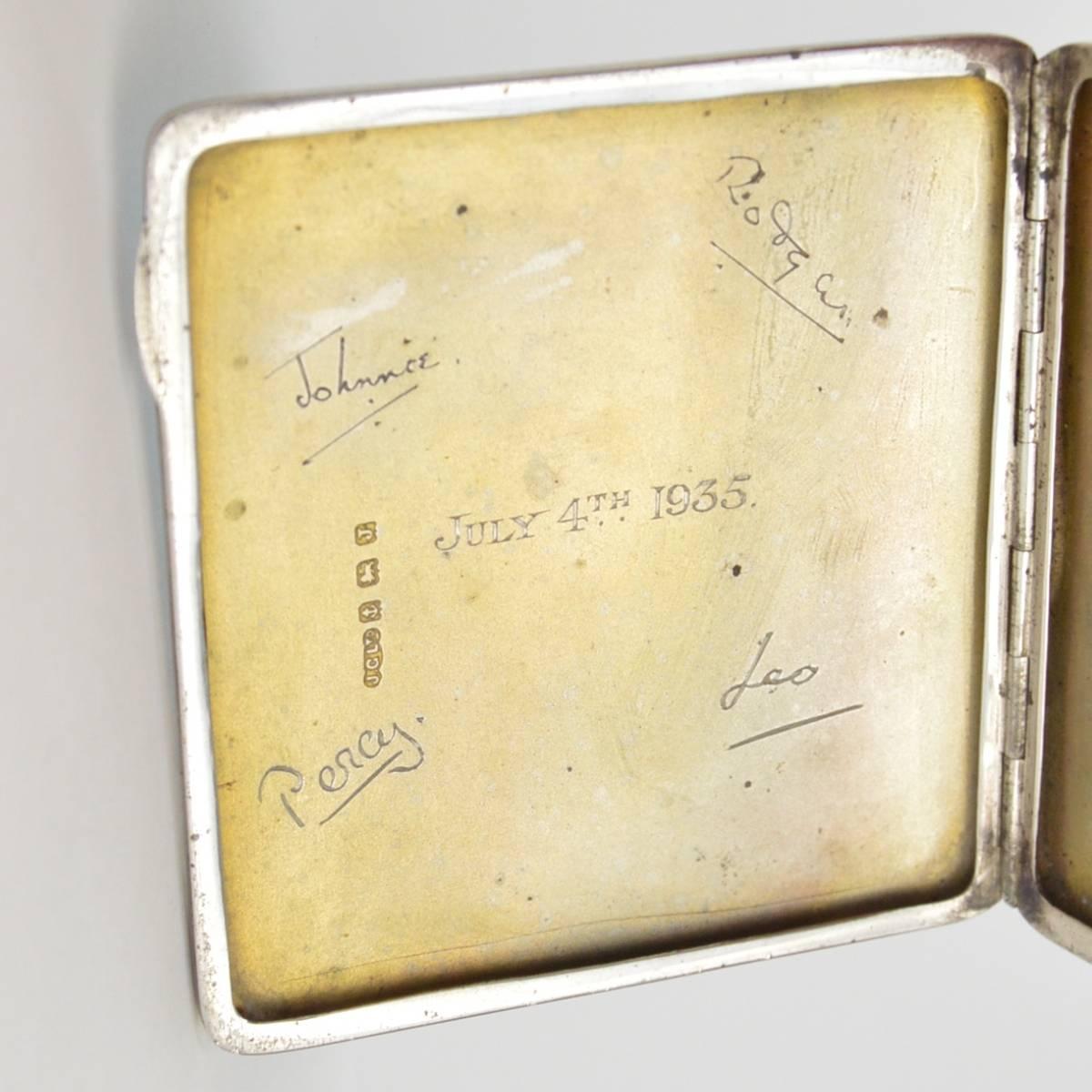 English Sterling Silver Enamelled and Gilt Cigarette Case Guilloché, 1935 3