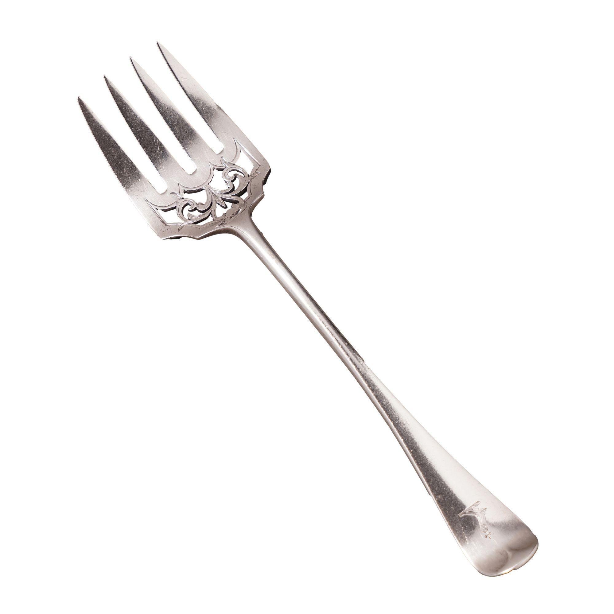 Juego de tenedor y cuchillo de pescado de plata de ley inglesa de Chawner & Co, 1856 en venta 2