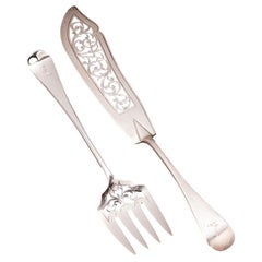 English sterling silver fork and knife fish set by Chawner & Co, 1856