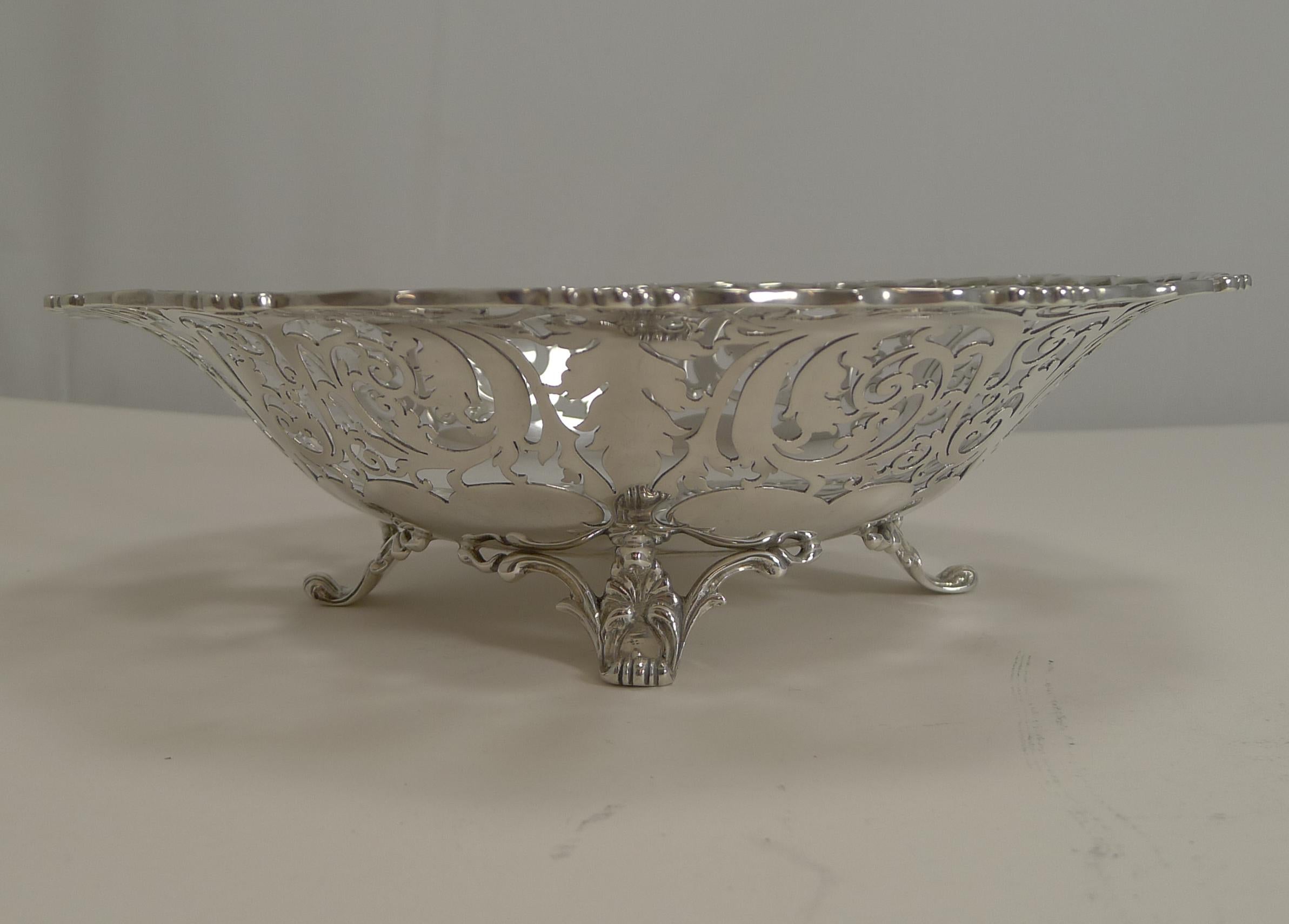 George IV English Sterling Silver Fruit Basket or Dish by Mappin and Webb, 1929