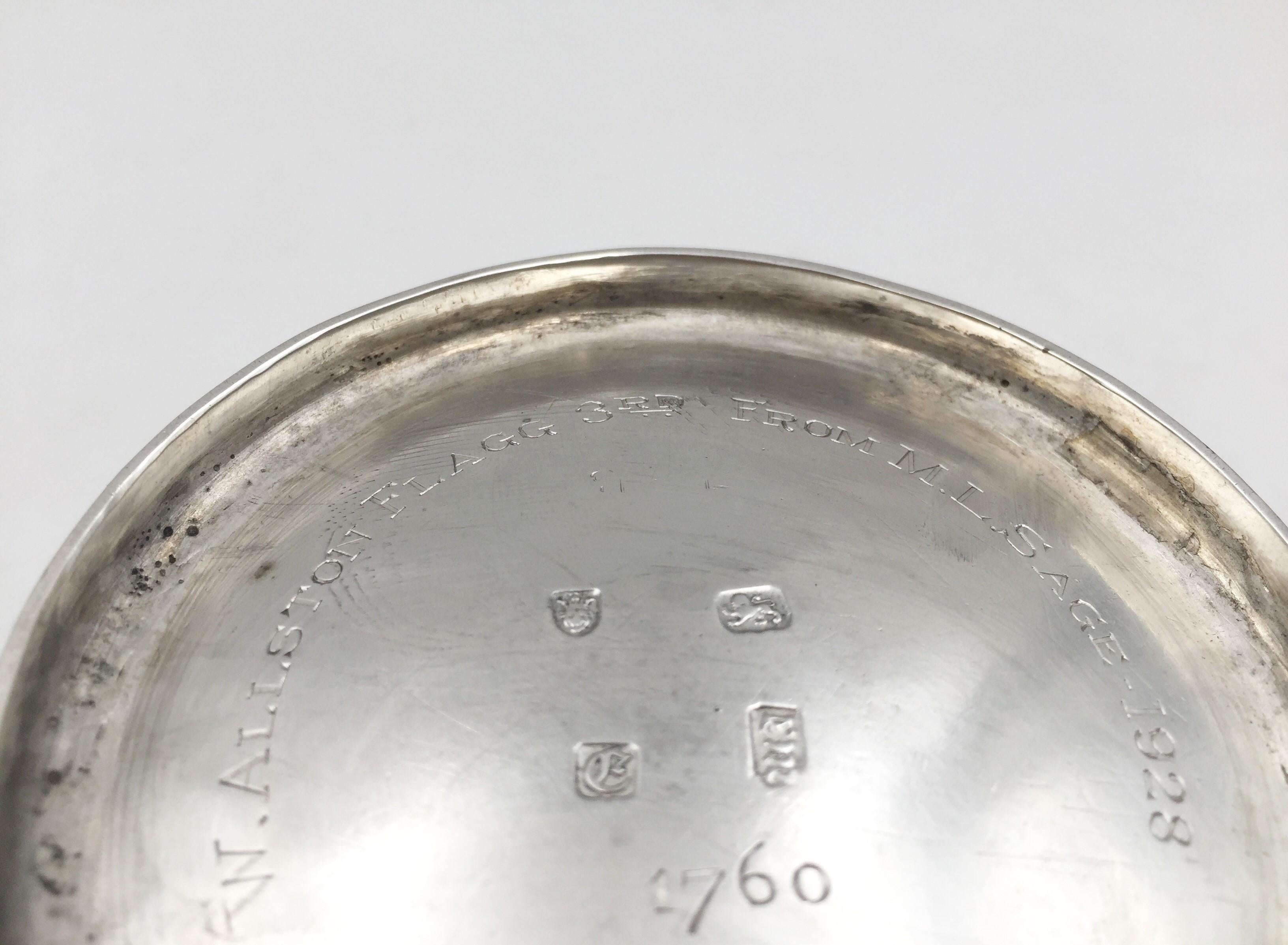 Engraved English Sterling Silver Georgian 1760 Cup from Former Gov. of NY Stock Exchange For Sale
