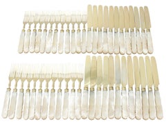 Antique Sterling Silver Gilt Mother of Pearl Dessert Service for 24 Persons