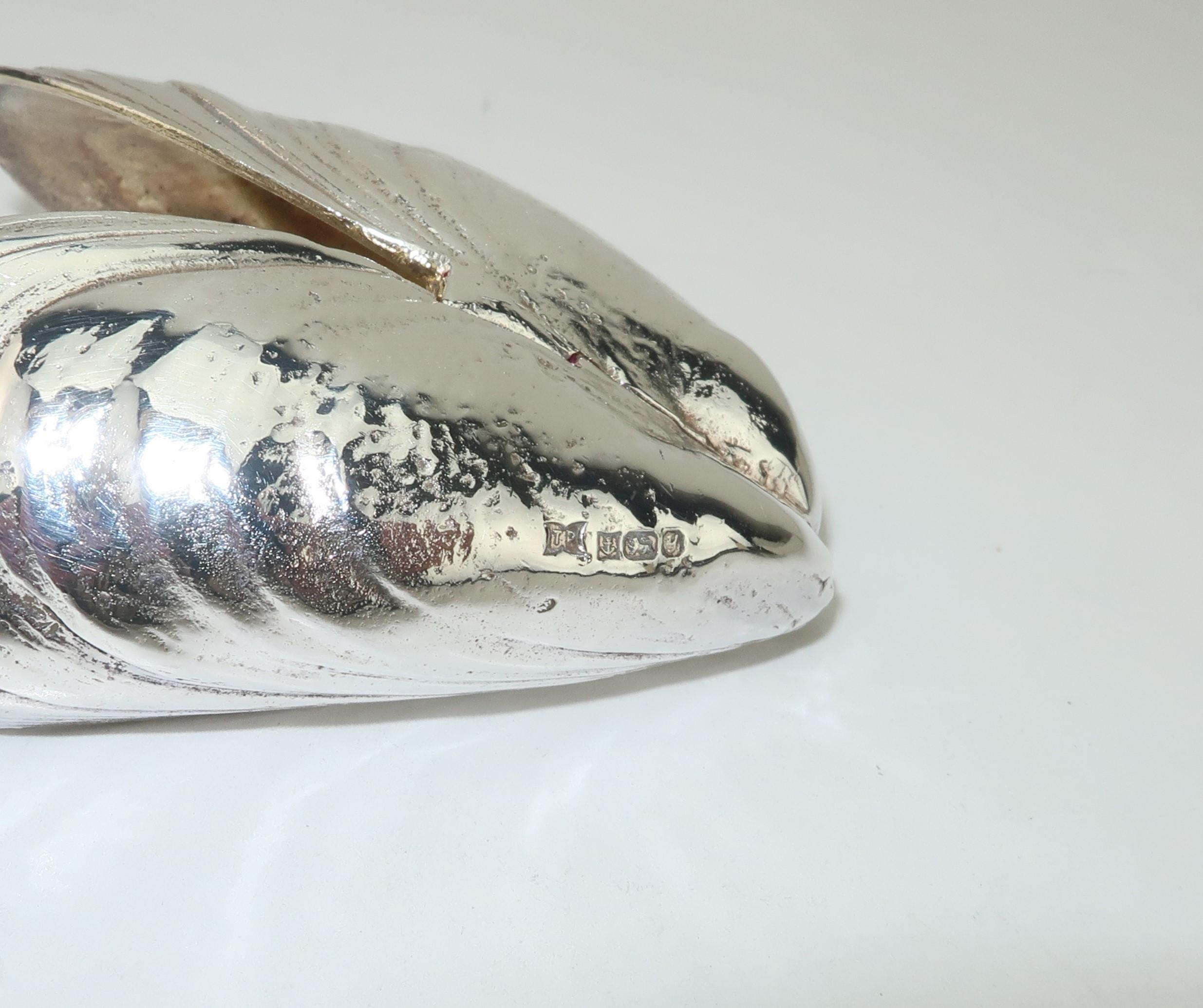 Women's or Men's English Sterling Silver Gold Plated Mussel Eater