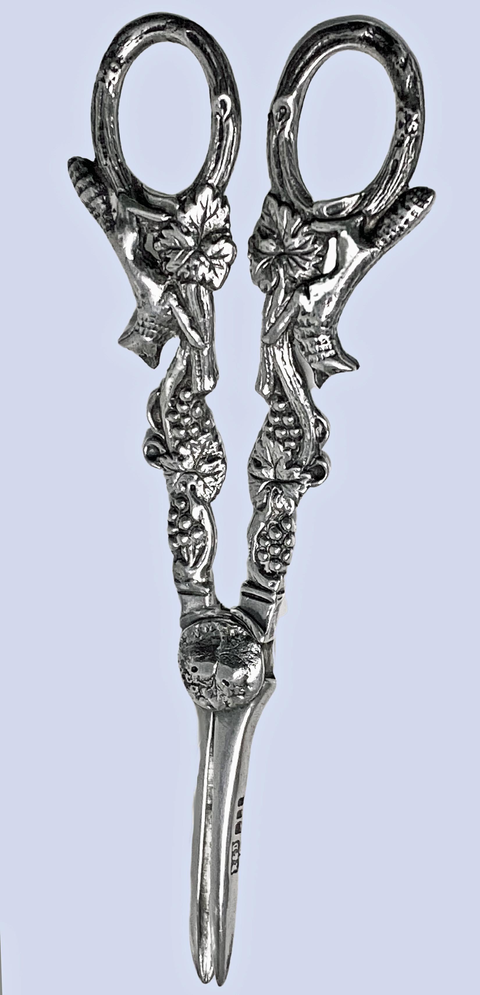 20th Century English Sterling Silver Grape Shears, running foxes, London 