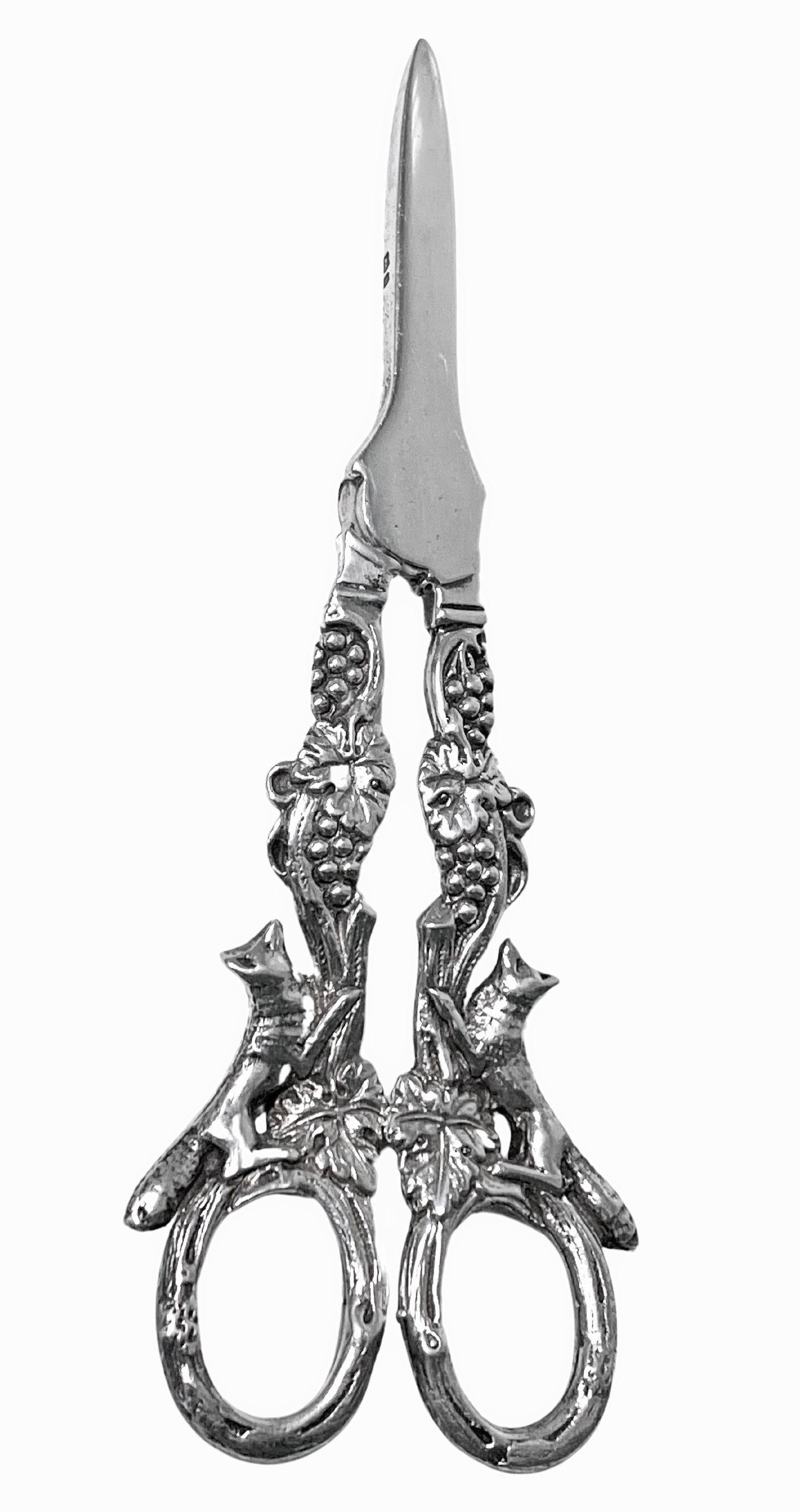 English Sterling Silver Grape Shears, running foxes, London  1