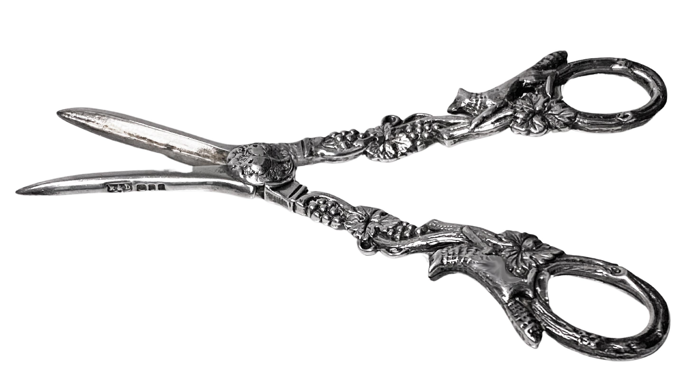 English Sterling Silver Grape Shears, running foxes, London  3