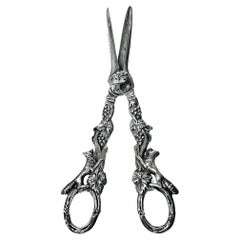 Vintage English Sterling Silver Grape Shears, running foxes, London 