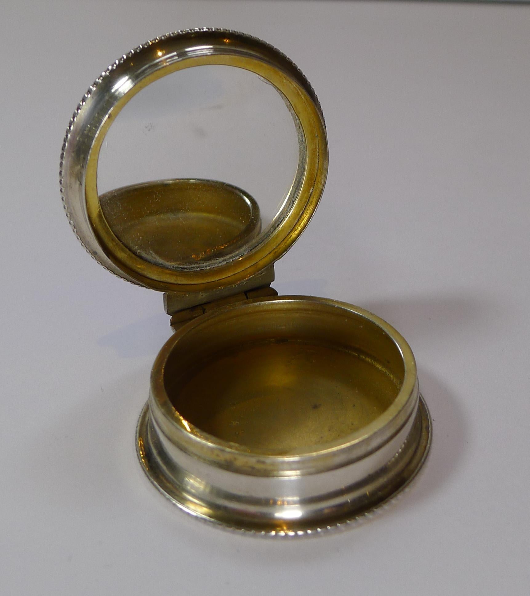 English Sterling Silver & Guilloche Enamel Pill Box, 1916 1