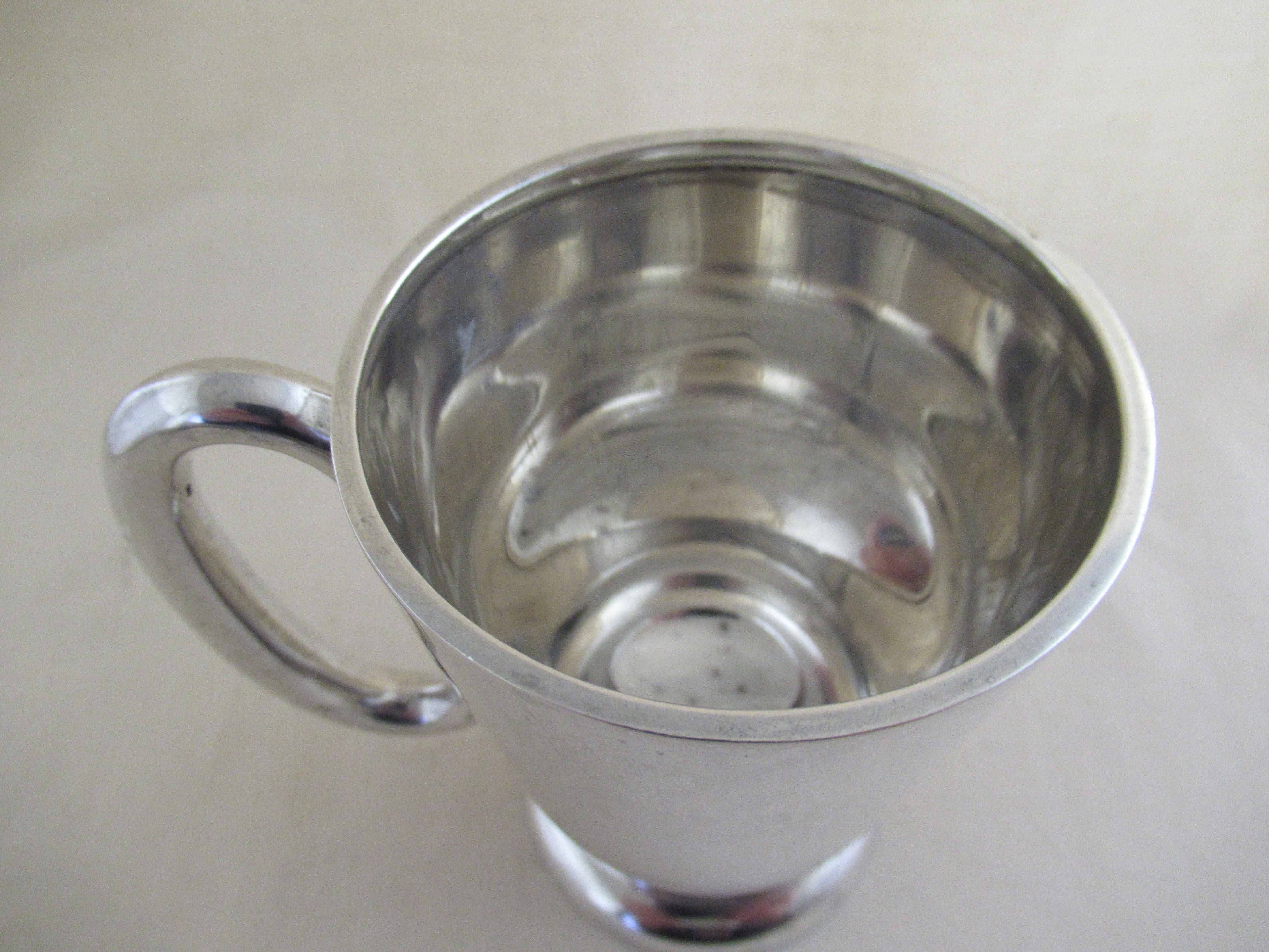 Hand-Crafted English Sterling Silver Half Pint Mug Hallmarked:- Sheffield 1945