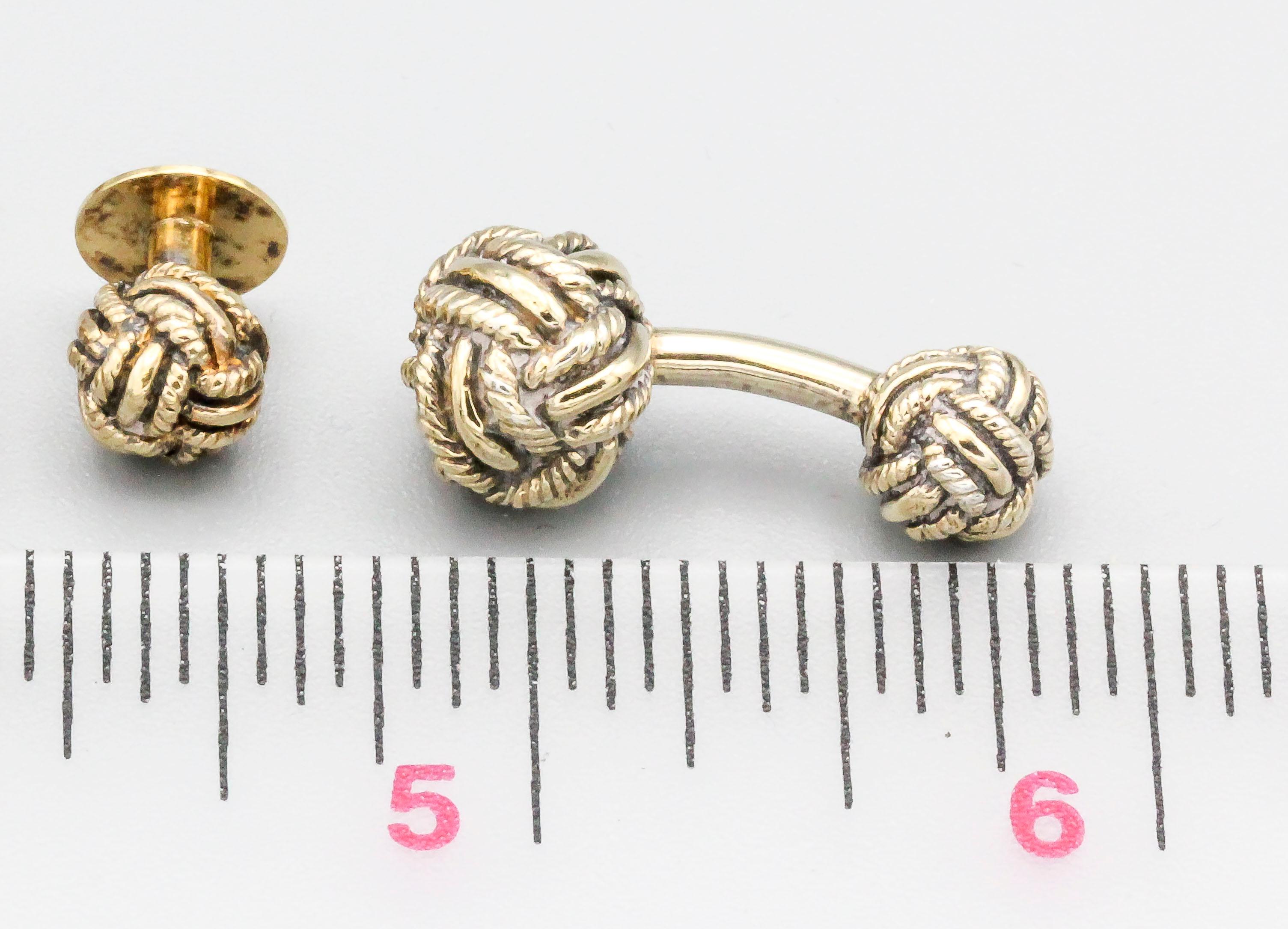 English Sterling Silver Knot Cufflinks and 3 Stud Set In Good Condition In New York, NY